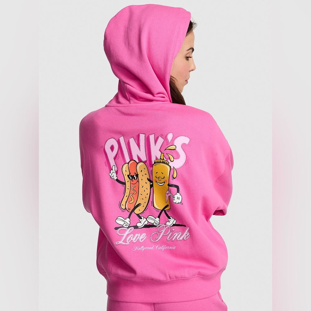 NWT Pink’s x PINK Ivy Fleece Campus Full Zip Hoodie Pink Gossip Size XL